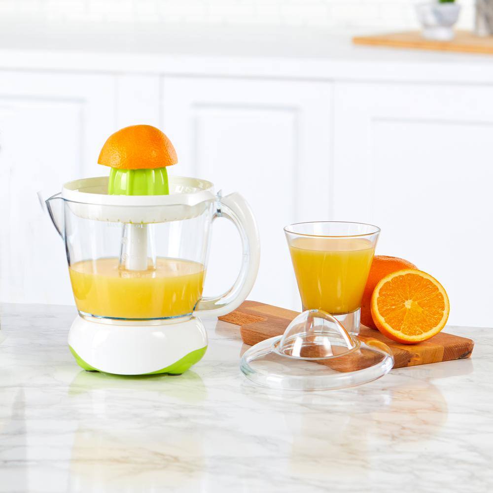 Continental Electric 40 W 24 oz. WhiteGreen Electric Citrus Juicer Dust Cover Easy Pour Spout CE-JU121