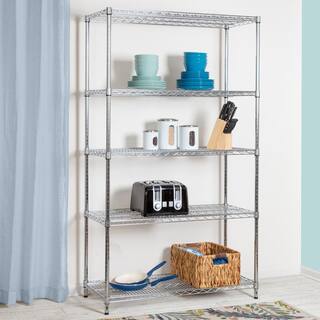 Honey-Can-Do Chrome 5-Tier Metal Wire Shelving Unit (18 in. D x 42 in. W x 72 in. H) SHF-01441