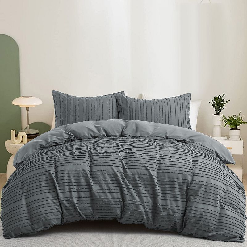 Unikome Ultra Soft Striped Quilted Clipped Duvet Cover Set