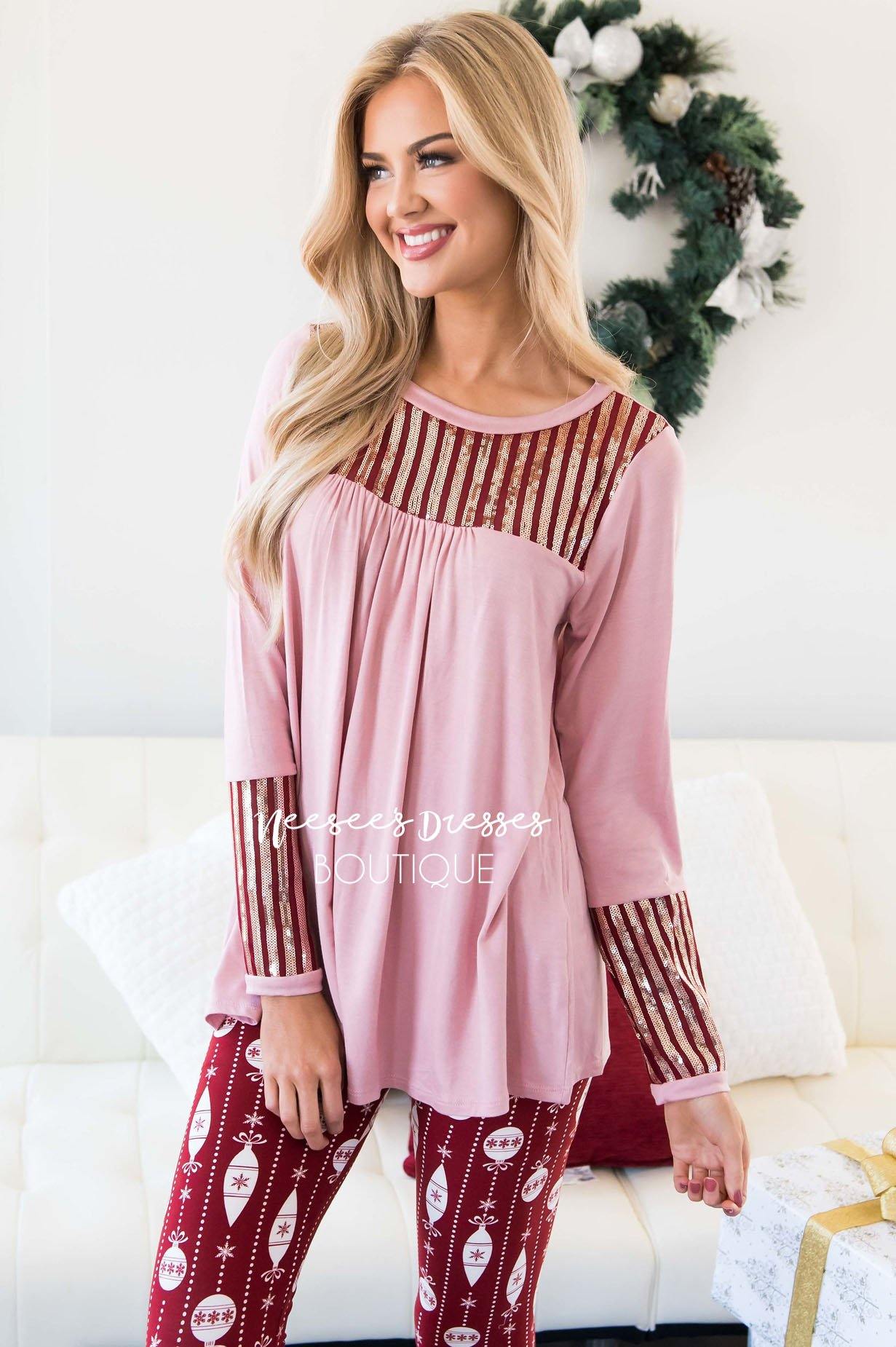 Sequin Striped Long Sleeve Top