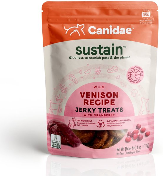 CANIDAE Sustain Jerky Treats Wild Venison Recipe Dog Treats， 4-oz bag