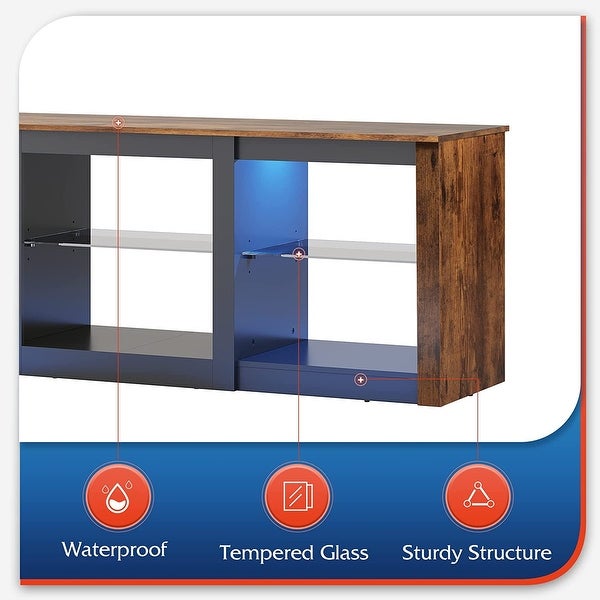 TV Stand with LED Lights for TVs up to 65 inch， Entertainment Center with Glass Shelves， Modern TV Stand for Living Room