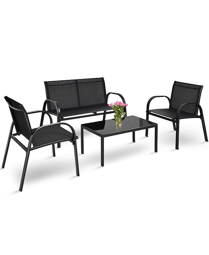 Costway 4 PCS Patio Furniture Set Sofa Coffee Table Steel Frame Garden Deck