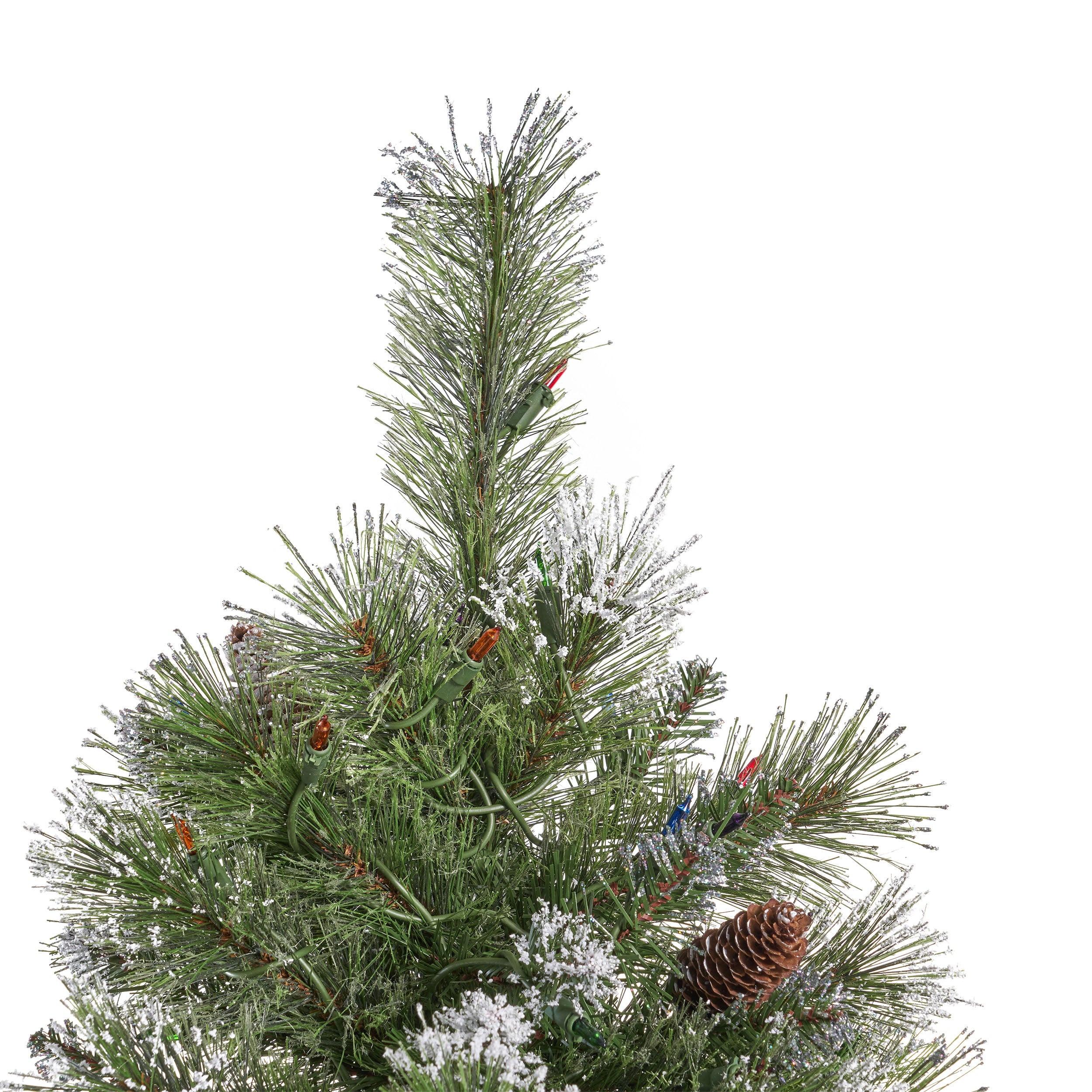 7-foot Cashmere Pine and Mixed Needles Hinged Artificial Christmas Tree with Snow and Glitter Branches and Frosted Pinecones