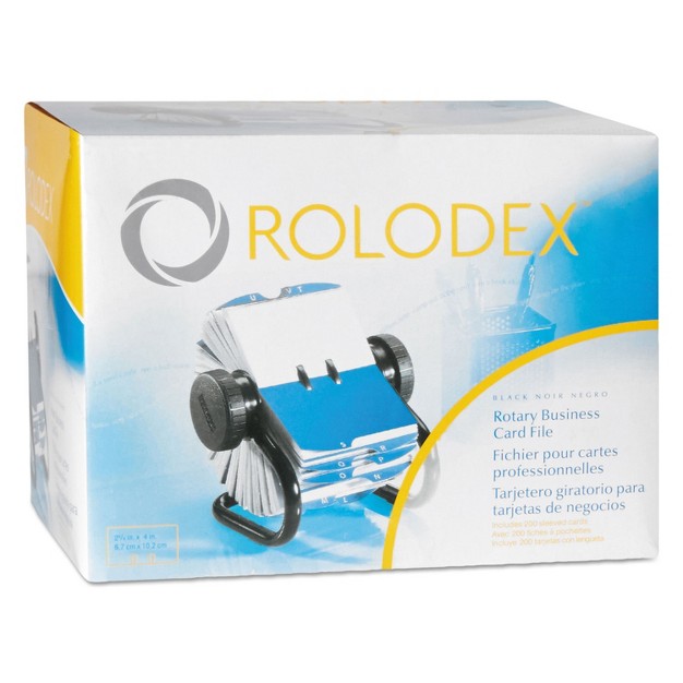 Rolodex Open Rotary Business Card File W 24 Guides Black 67236