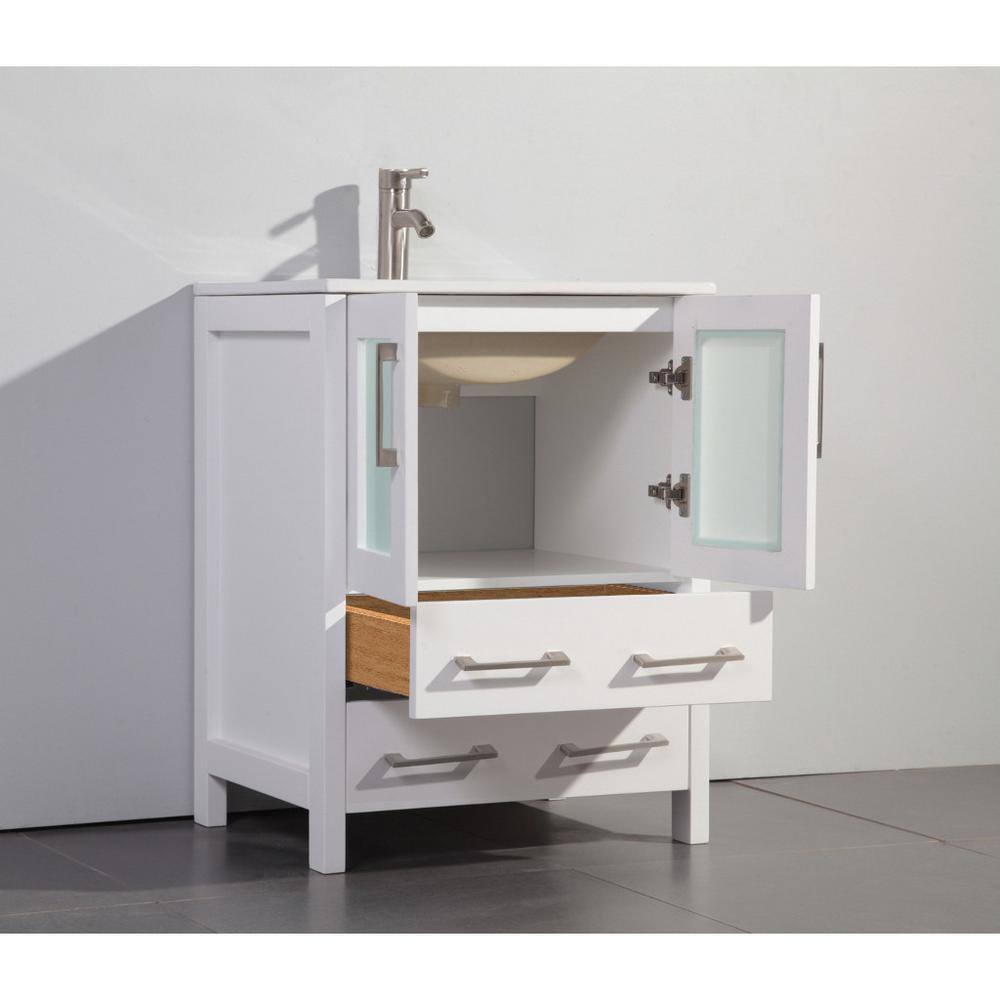 Vanity Art Brescia 24 in. W x 18.1 in. D x 35.8 in. H Single Basin Bathroom Vanity in White with Top in White Ceramic and Mirror VA3024-W