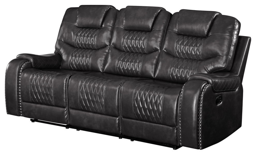 Benzara BM251077 Motion Sofa  Leatherette Upholstery/Diamond Tufts  Dark Gray   Transitional   Sofas   by Uber Bazaar  Houzz