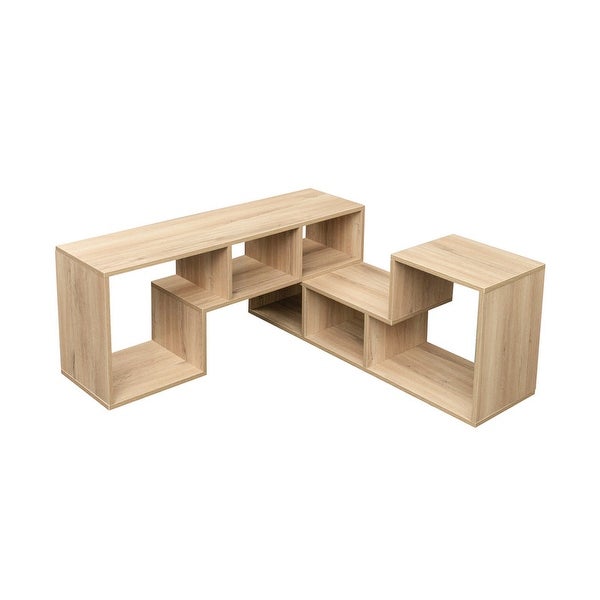 Double L-Shaped TV Stand Entertainment Center，Display Shelf，Nature