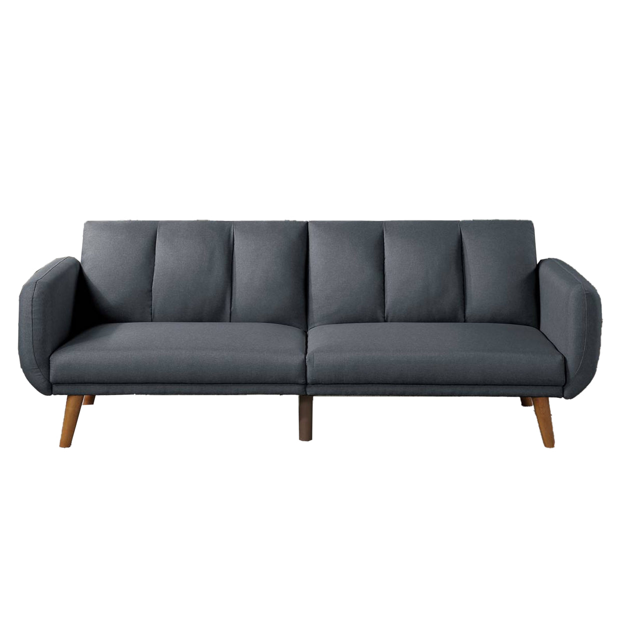 Adjustable Upholstered Sofa with Track Armrests and Angled Legs, Light Gray- Saltoro Sherpi