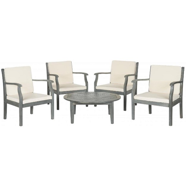 Colfax 5 Piece Patio Outdoor Coffee Conversation Set Ash Grey beige Safavieh