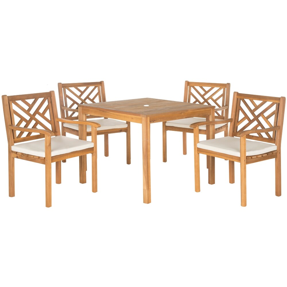 SAFAVIEH Outdoor Living Bradbury Brown Acacia Wood 5 piece Beige Cushion Dining Set