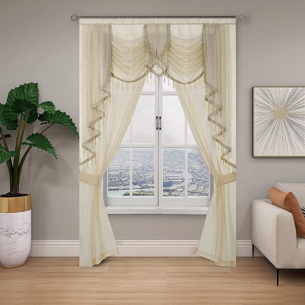 Kate Aurora Ultra Glam Beaded Sparkly Sheer Window In A Bag Curtain Set