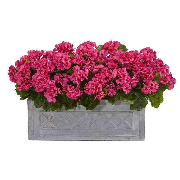 Nearly Natural 18 Geranium Artificial Plant in Stone Planter UV Resistant (Indoor/Outdoor)