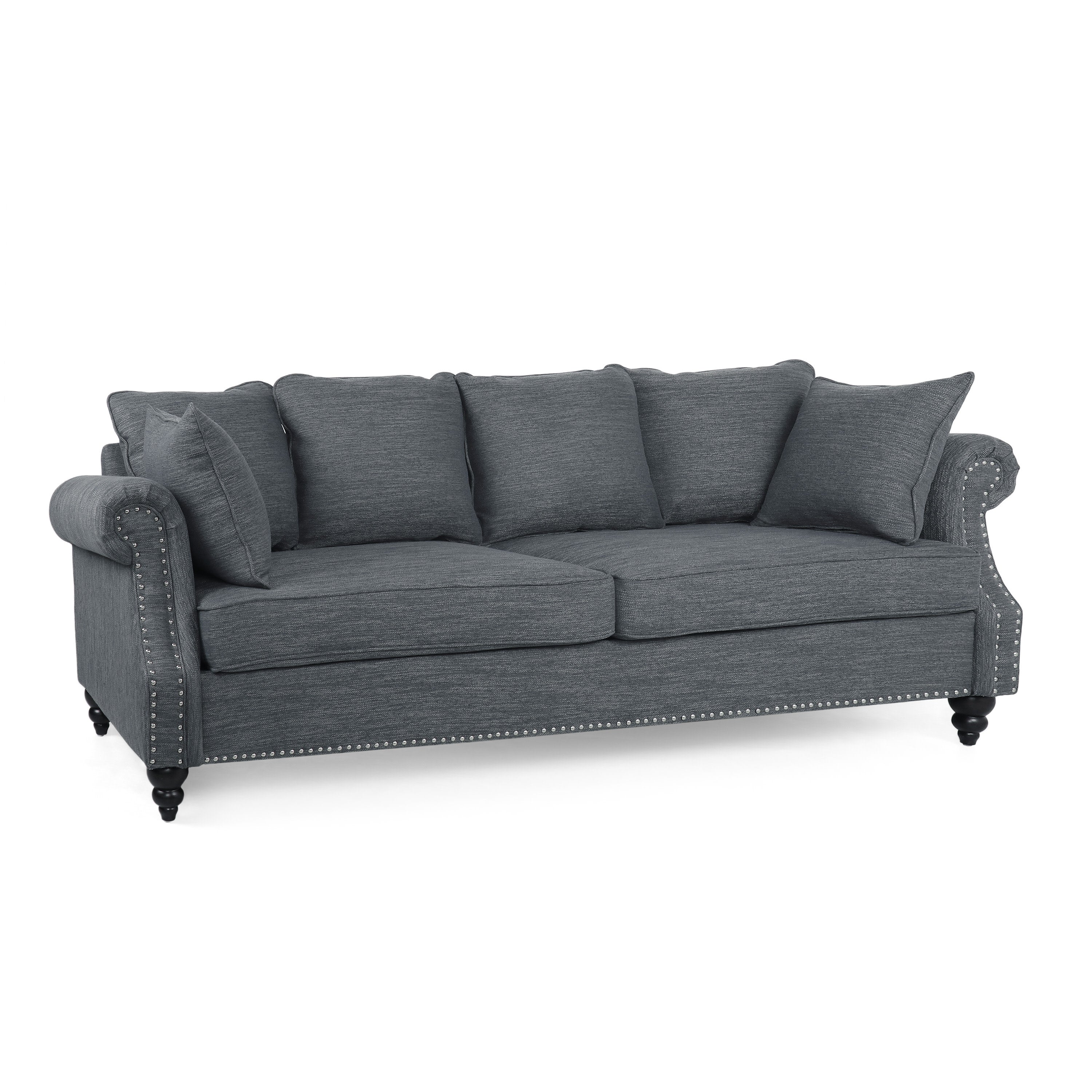 Bonny Contemporary Fabric Pillowback 3 Seater Sofa with Nailhead Trim