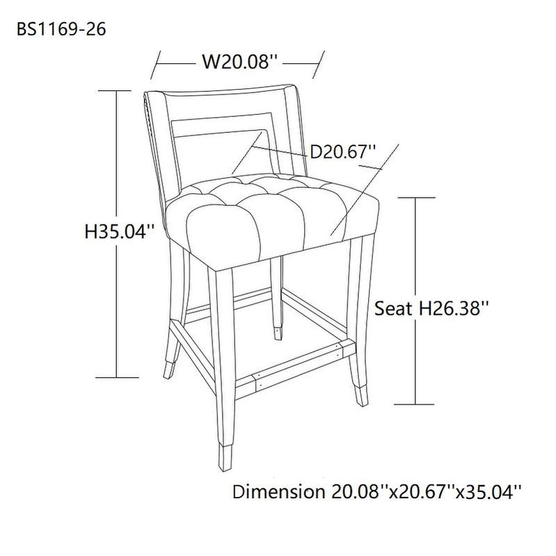 Suede Velvet Barstool with nailheads and backrest Set of 2