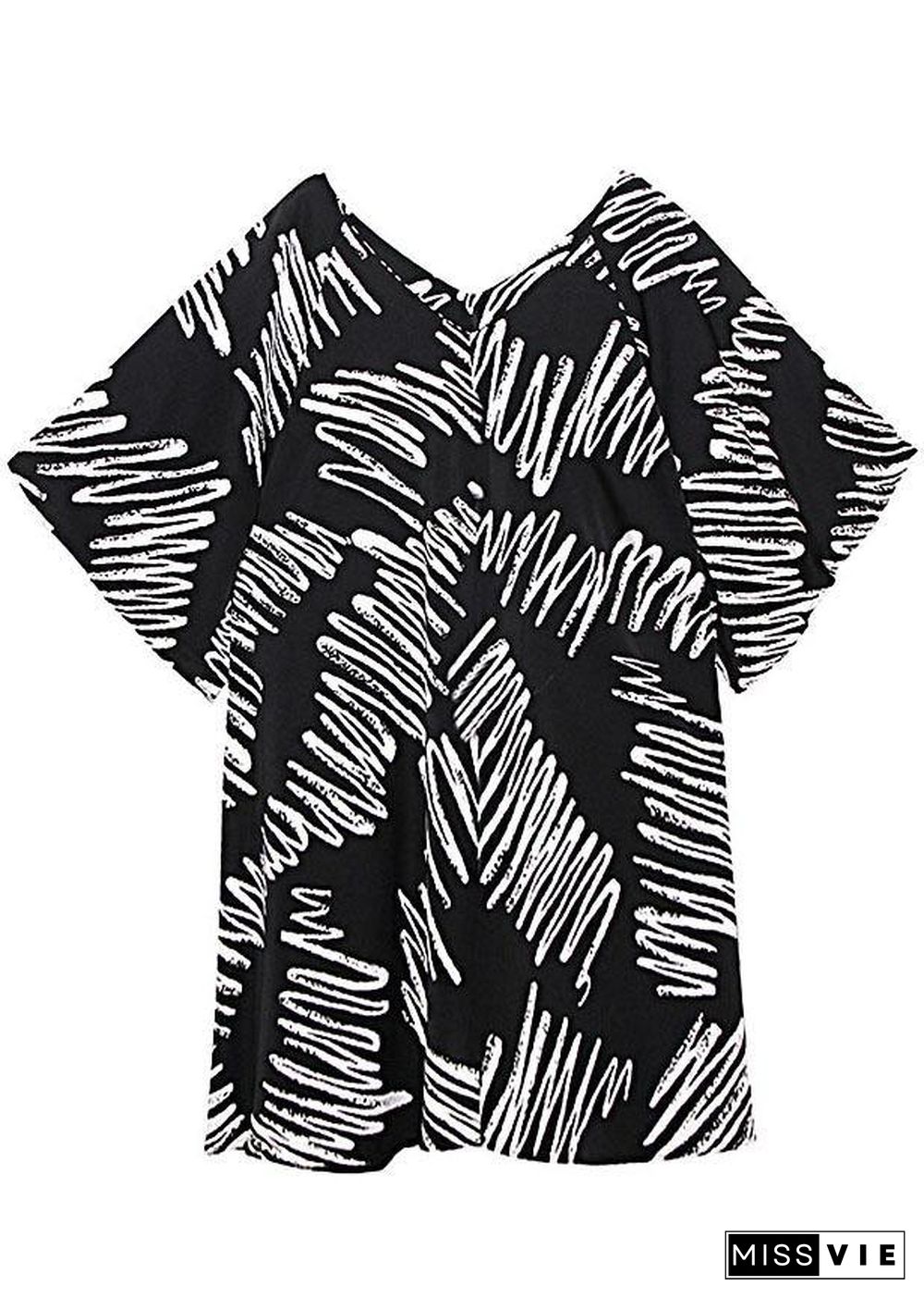 Stylish Black Print V Neck Summer Vacation Dress