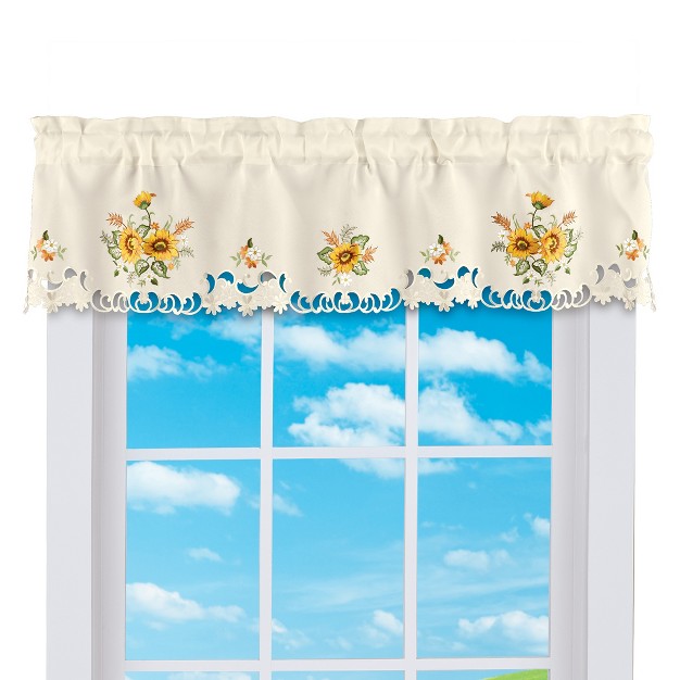 Collections Etc Sunflower Embroidered And Cutwork Valance