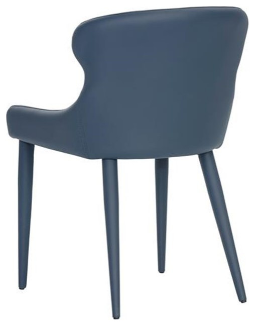 Maklaine 19.25 quotFaux Leather and Metal Dining Chair in Blue (Set of 2)   Midcentury   Dining Chairs   by Homesquare  Houzz