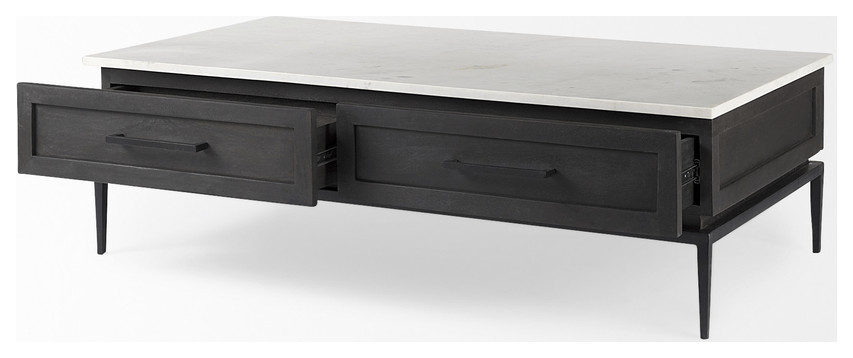 Dark Brown Wood And Marble Coffee Table   Coffee Tables   by HomeRoots  Houzz