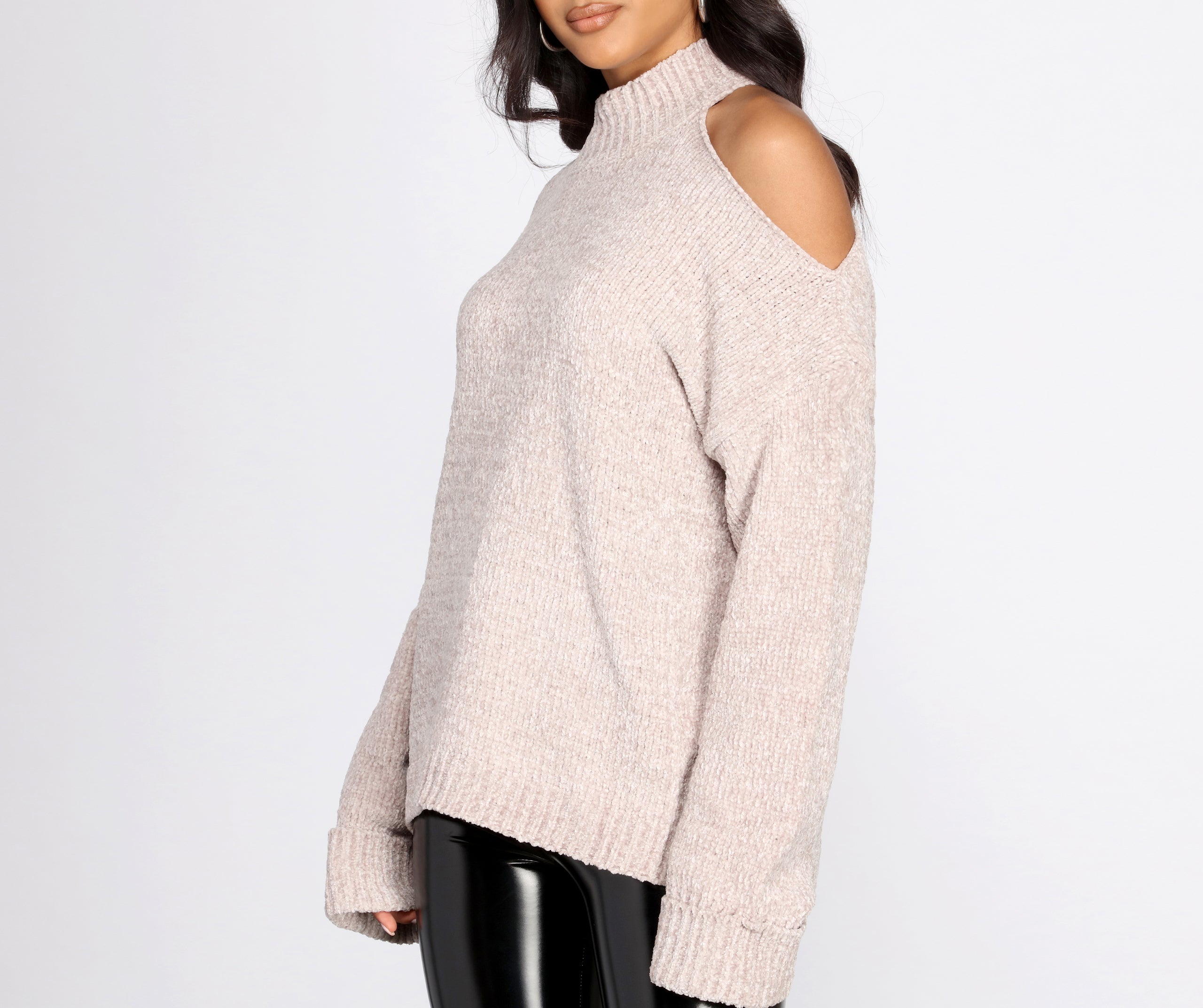 Chenille Cold Shoulder Sweater