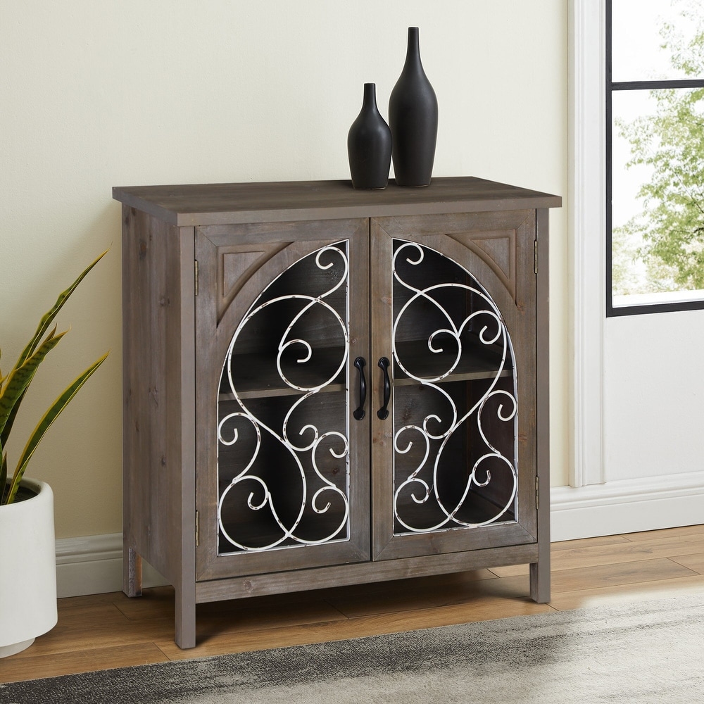 Vintage Wire Hollowed Window Accent Storage Cabinet with 2 Doors