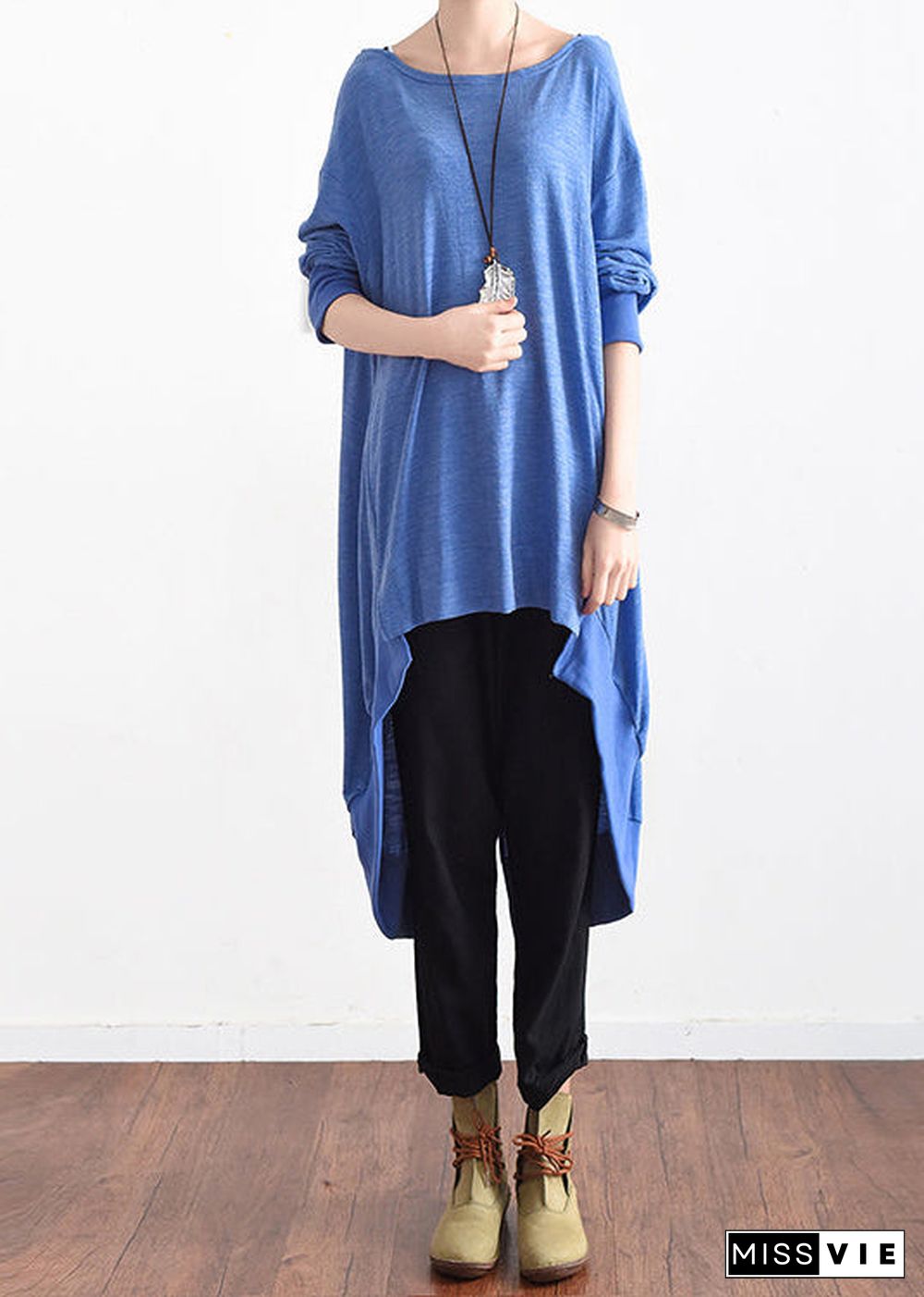 autumn blue low high silk blouses oversized cotton blouses stylish tops