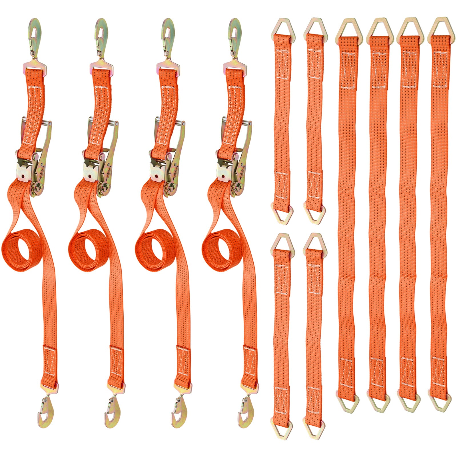 VEVOR Ratchet Tie Down Strap, 15.6ft x 2in Polyester Ratchet Strap 4000 lbs Working Load, 12 PCs Heavy Duty Car Strap w/ Double Hooks, Car Tie Down Strap with Chain Anchors, Security Fastening, Orange