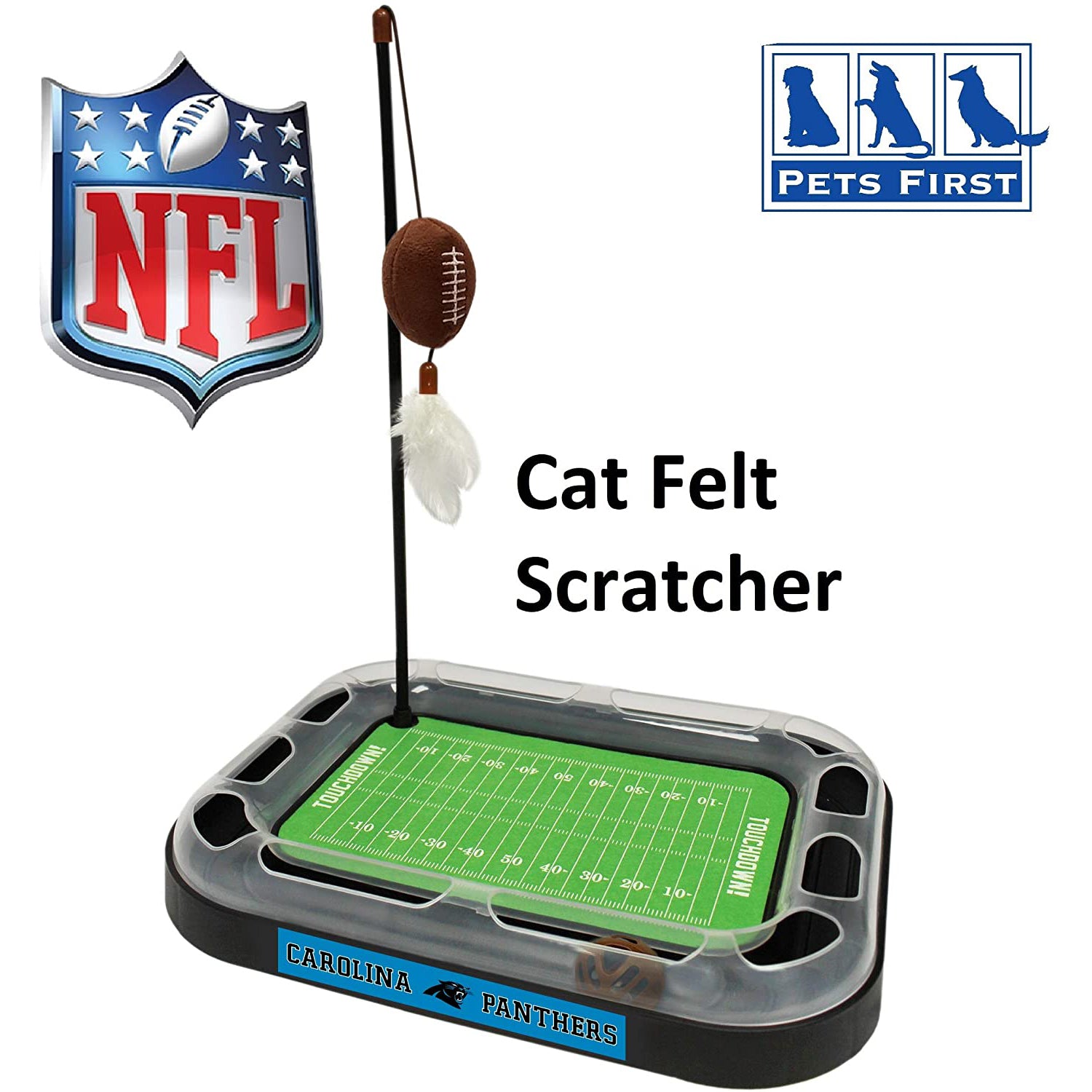 NFL Carolina Panthers Cat Scratcher Toy with Catnip Plush and Feather Cat and Kitty Toy