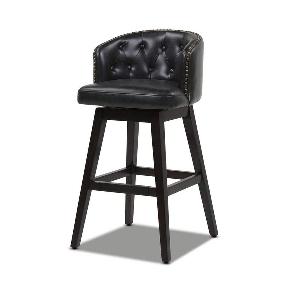 Jennifer Taylor Davidson 30 in. Swivel Low Back Bar Stool, Vintage Black Brown Faux Leather 81110-MFB