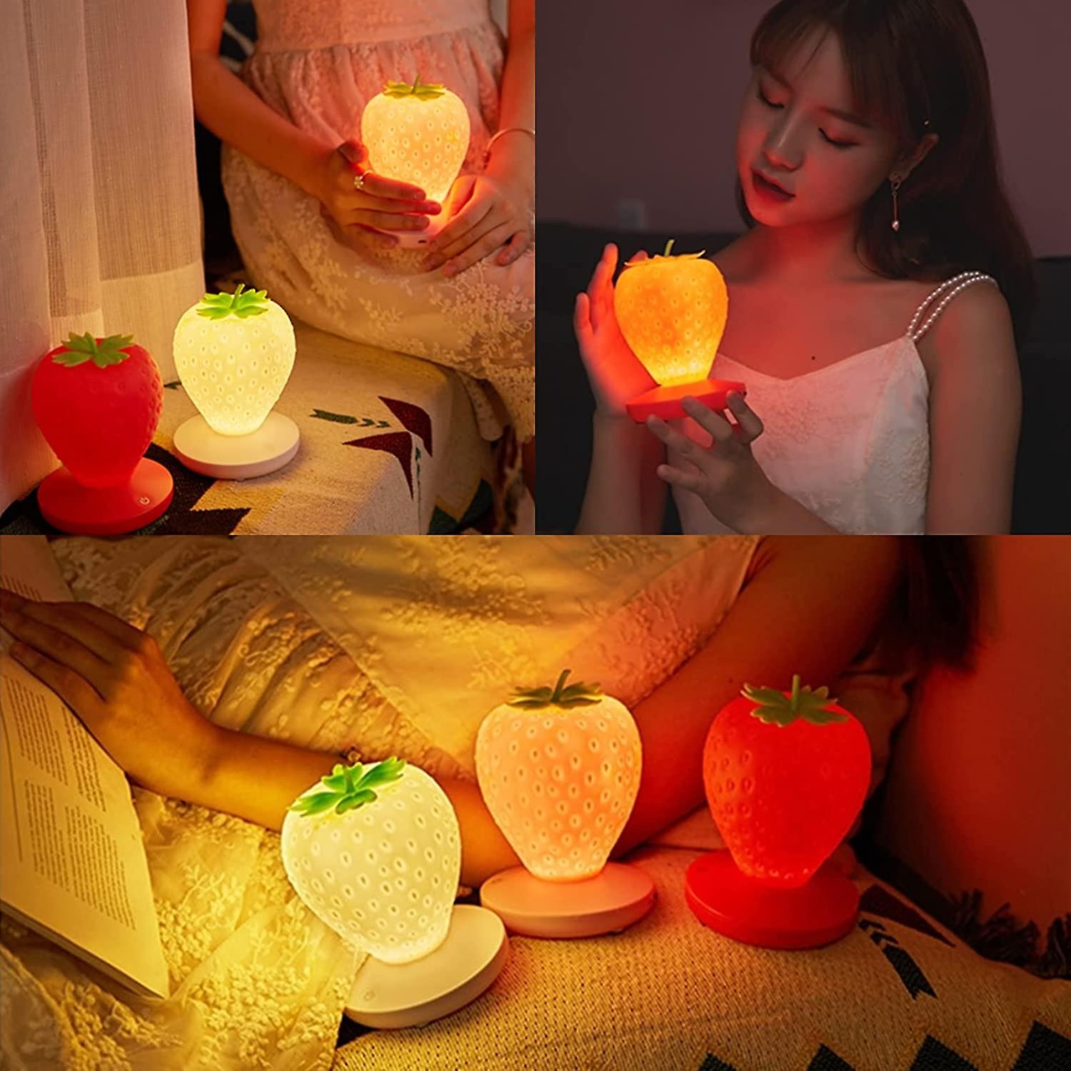 Strawberry Night Light For Kids， Led Cute Silicone Strawberry Lamp Usb Rechargeable Bedside Feeding Lamp Creative 3 Gear Touch Lighting，lights Gift Fo