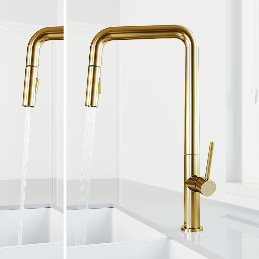 VIGO Parsons Single Handle Pull-Down Sprayer Kitchen Faucet in Matte Brushed Gold VG02031MG