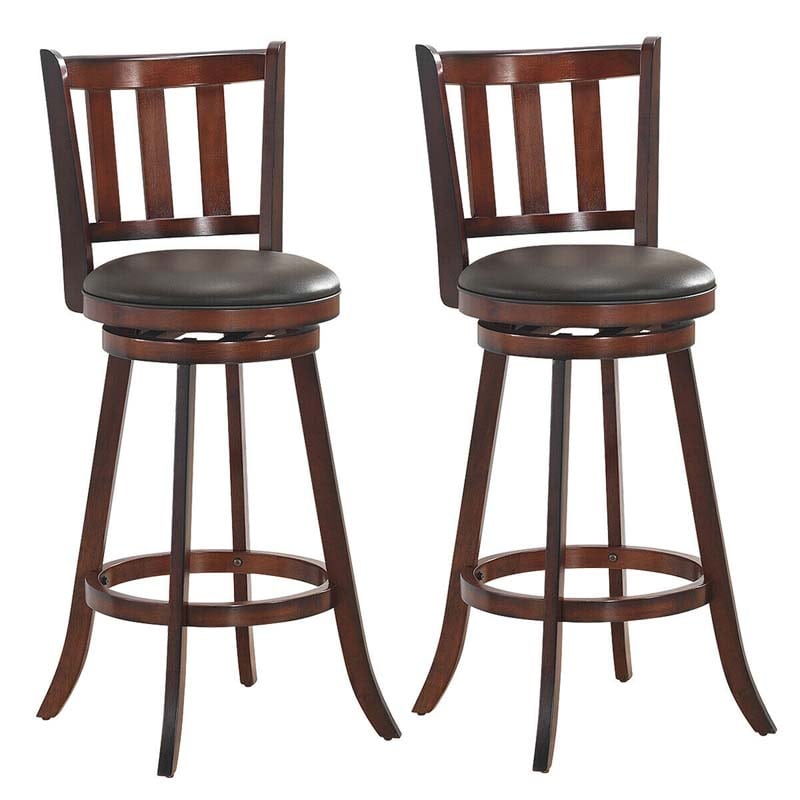 2-Pack Wood Swivel Bar Stools Counter Height Kitchen Dining Chairs Pub Stools with Soft Leather Seat