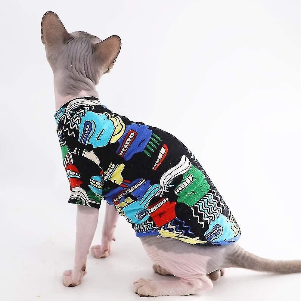 Hairless Cat Cool Breathable Summer Cotton Shirts Pet Clothes With Gold Necklace Coll