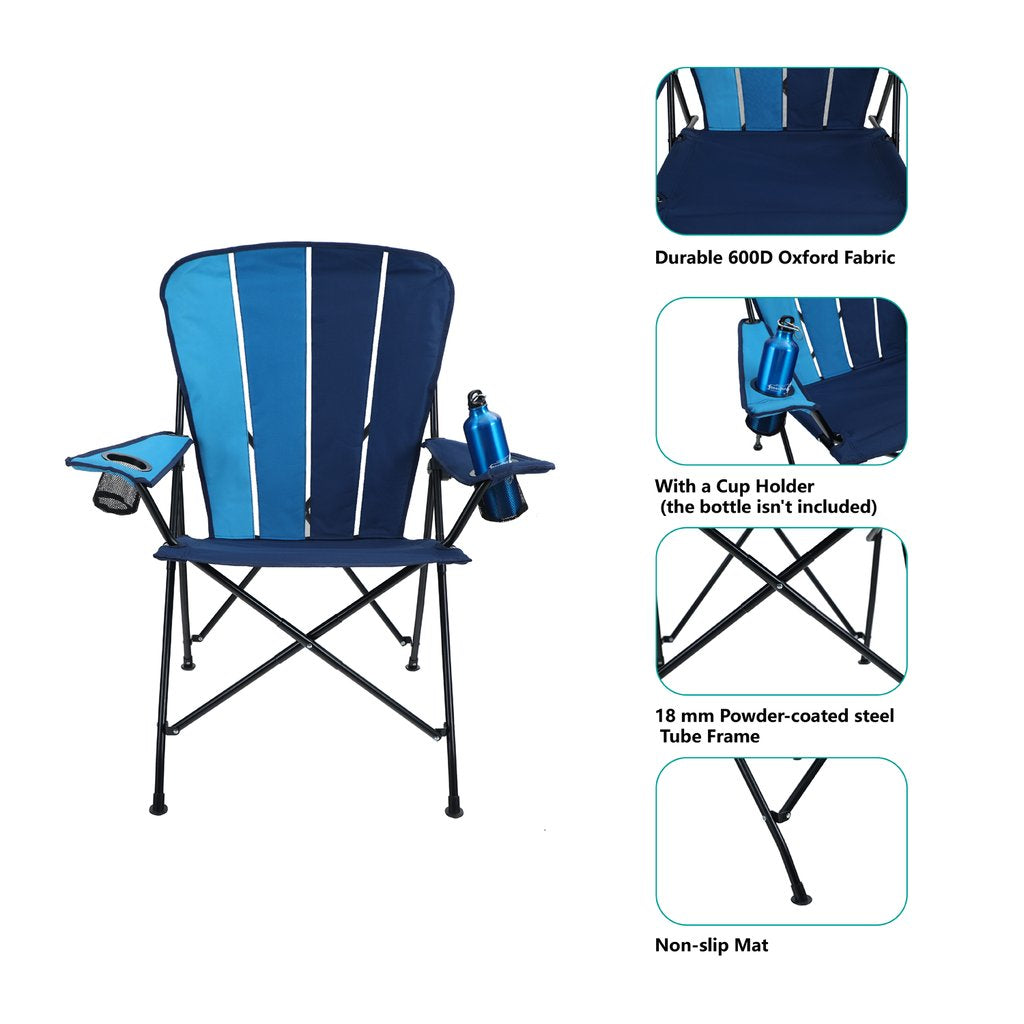 MF Studio Camping Folding Lawn Chair with Cup Holder, Heavy Duty Steel Frame Support up to 350Lbs, Blue