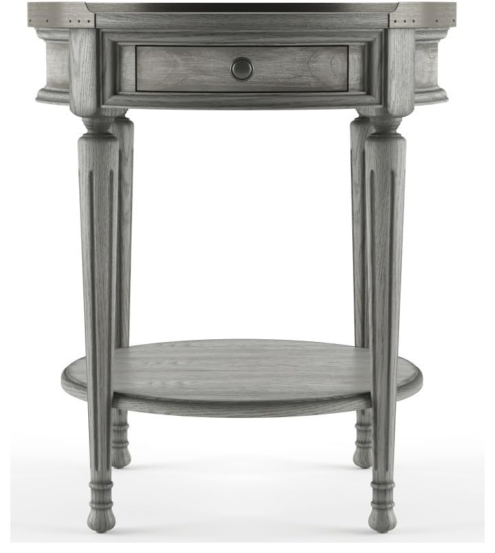 Classic Side Table  Carved Legs With Round Top  ampStorage Drawer  Distressed Gray   Traditional   Side Tables And End Tables   by Decor Love  Houzz