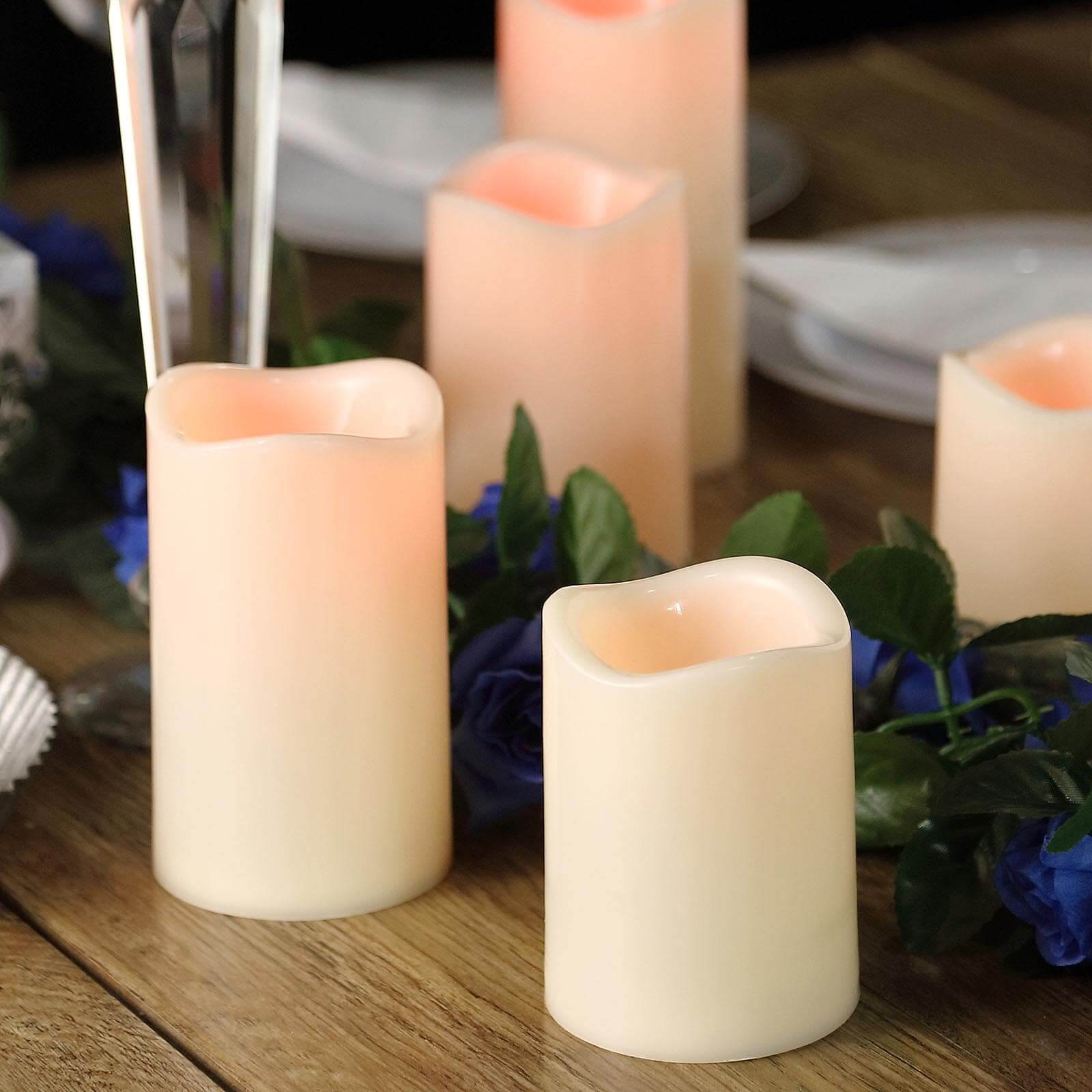 Set of 5 Ivory Flickering Flameless LED Pillar Candles, Color Changing Battery Operated Candles With Remote 4