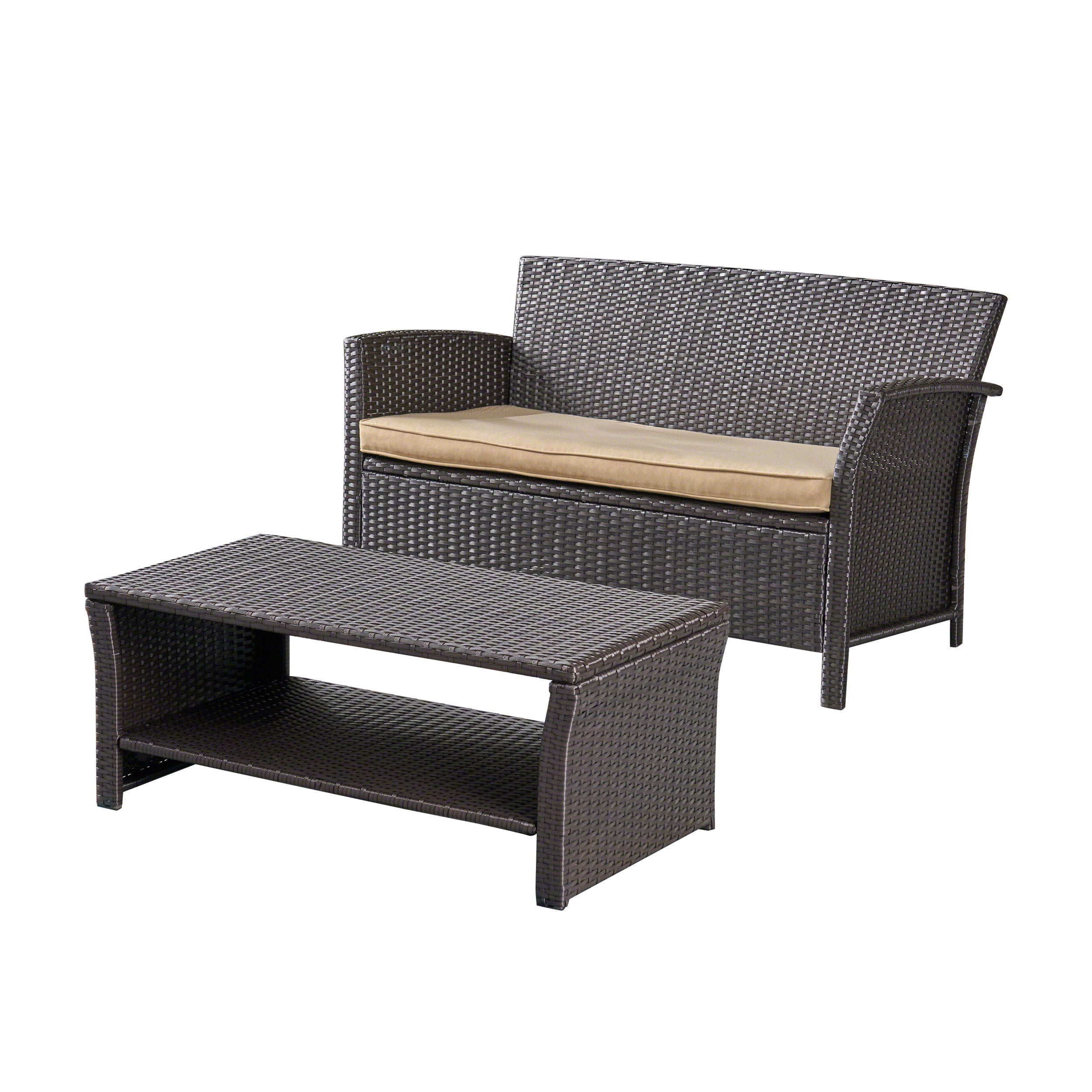 Lucia Outdoor Wicker Loveseat with Coffee Table