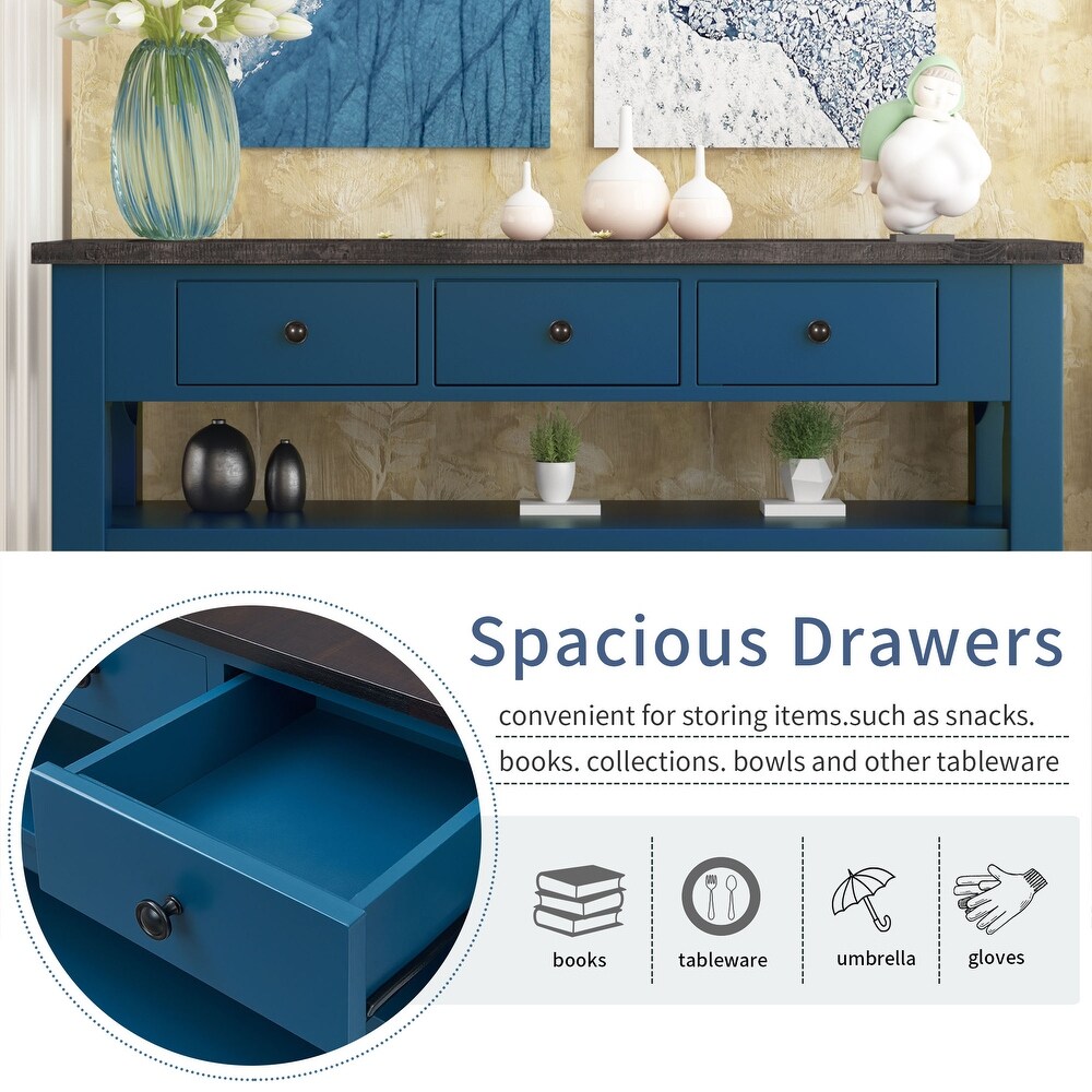 Modern Console Table Sofa Table with 3 Drawers and 2 Shelves  Entryway Table Narrow Sofa Table for Living Room Couch  Blue