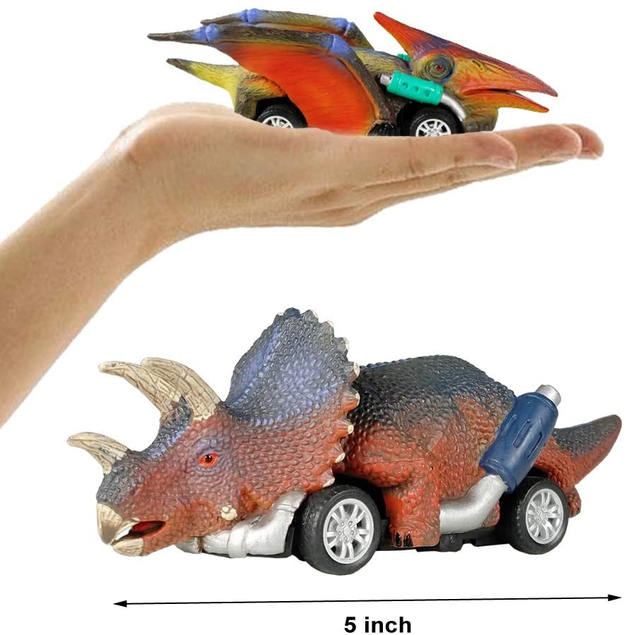 DINOBROS Dinosaur Toy Pull Back Cars， Pull Back Toy Cars