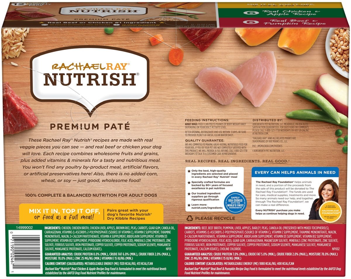 Rachael Ray Nutrish Premium Pate Variety Pack Wet Dog Food， 13-oz can， case of 12