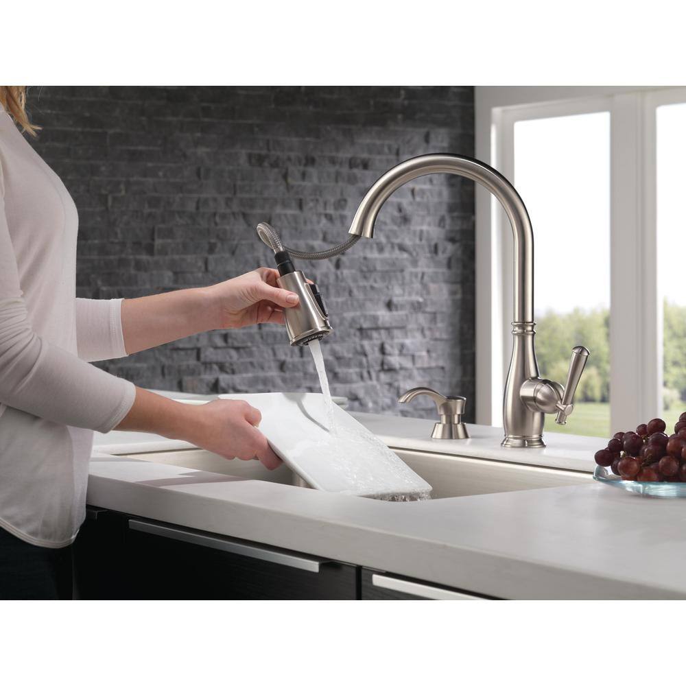 Delta Charmaine Single-Handle Pull-Down Sprayer Kitchen Faucet with Soap Dispenser and ShieldSpray Technology in Stainless 19962Z-SSSD-DST