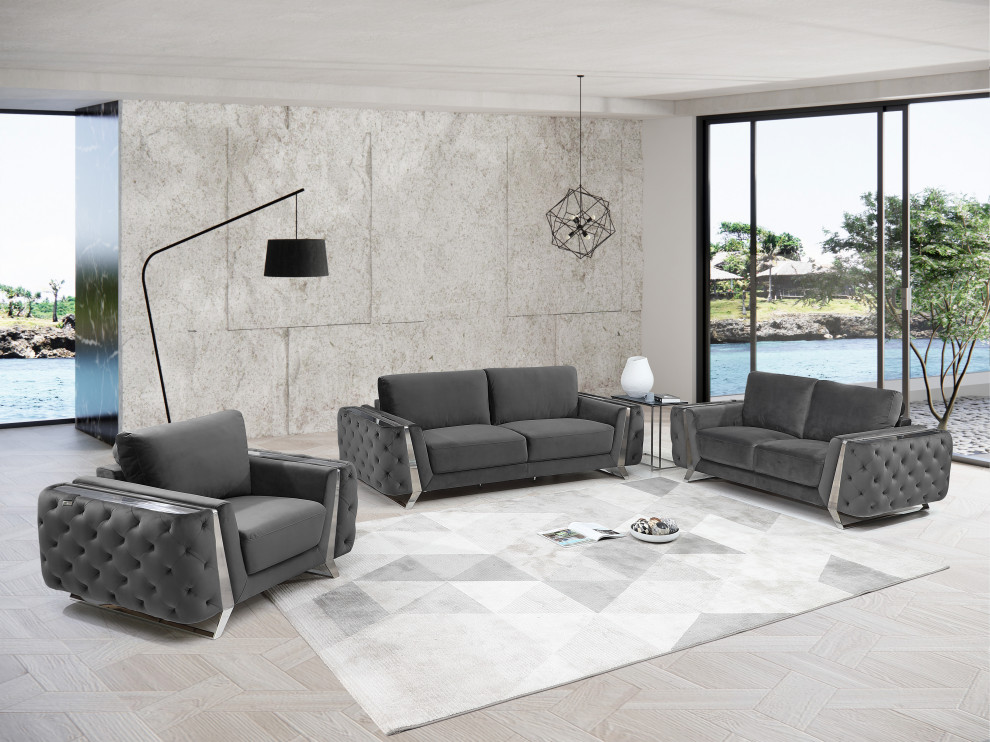 Lorenzo Velvet 3PC Living Room Set   Contemporary   Living Room Furniture Sets   by Luxuriant Furniture  Houzz