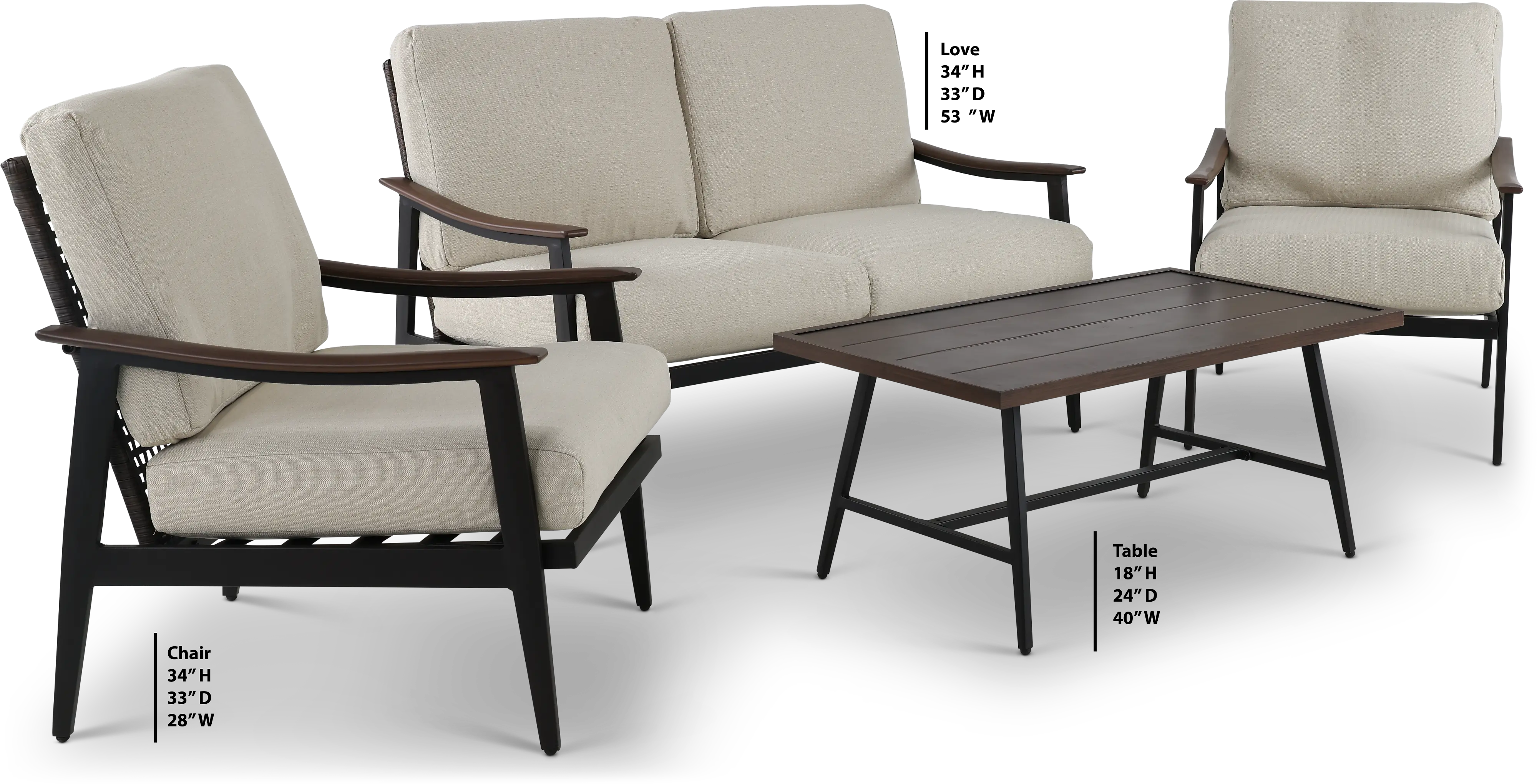 Cozumel Mid-century Modern 4 Piece Deep Seating Patio Set