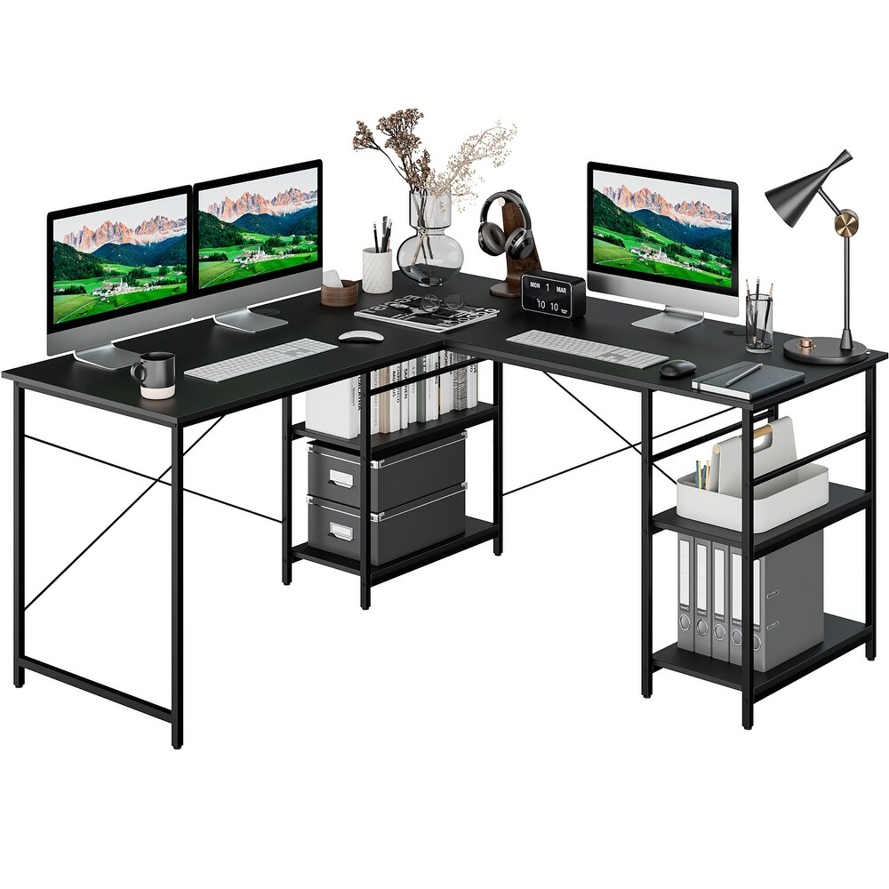 Costway 95'' Convertible L shaped Corner Computer Desk 2 Person Long