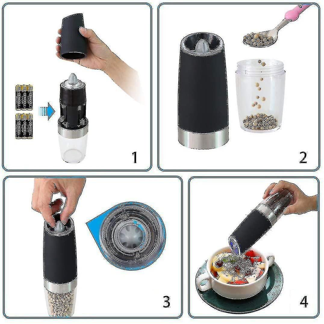 2 Pcs Gravity Electric Salt And Pepper Grinder Set， Battery Salt Pepper Mill