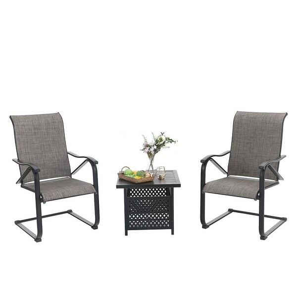 3-Piece Patio Dining Set， Side Metal Table and 2 C Spring Motion Chairs， Conversation Coffee Sets with Umbrella Hole - Overstock - 32432259