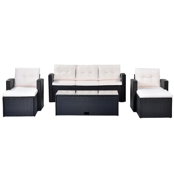 6piece AllWeather Wicker PE rattan Patio Outdoor Dining Conversation Sectional Set with coffee table