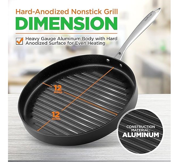 Nutrichef Anodized Non stick Grill Max Temperature 500 Fahrenheit 260 Celsius