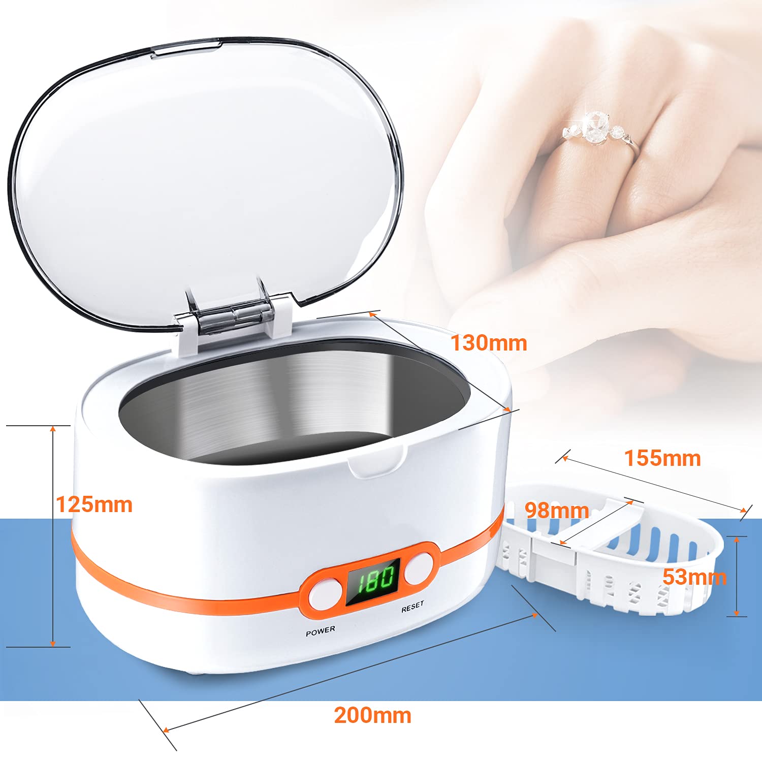 Ultrasonic Cleaner, Professional Ultrasonic Jewelry Cleaner 20oz (600ml), with Five-Digit Timer - MUC02