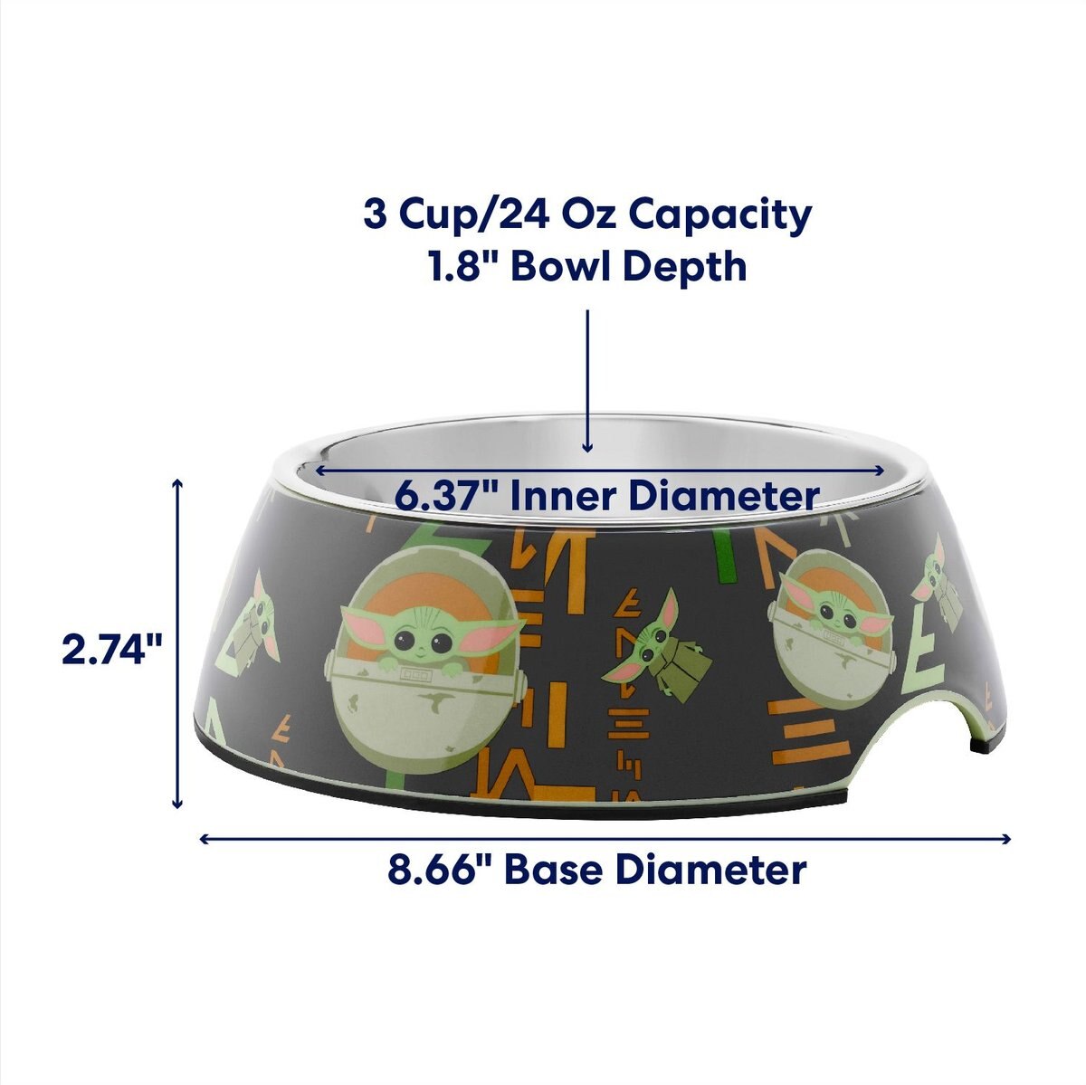 STAR WARS THE MANDALORIAN GROGU AUREBESH Non-Skid Stainless Steel with Melamine Stand Dog and Cat Bowl